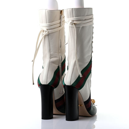Gucci Malaga Kid Lace Up Boots 40.5 White Bright Evergreen 4 of 10