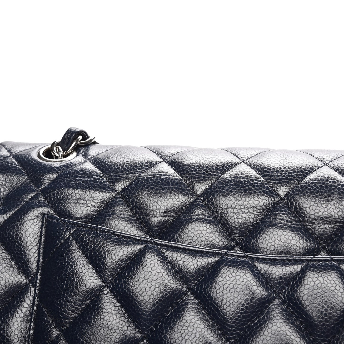 Caviar Quilted Jumbo Double Flap Navy Blue