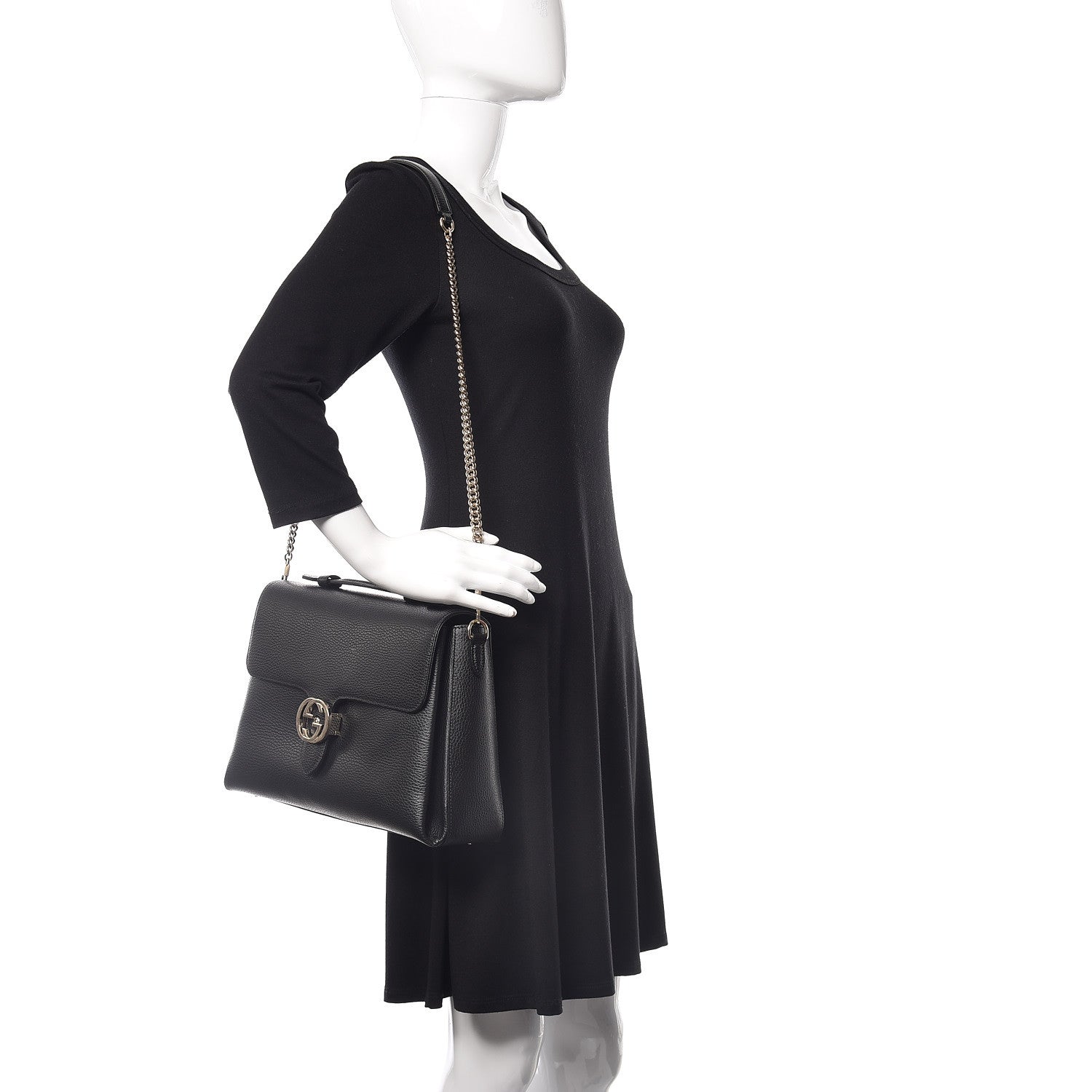 Gucci Dollar Calfskin Medium Interlocking G Top Handle Shoulder Bag Black 2 of 10