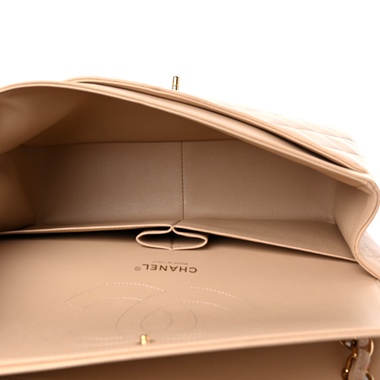 Lambskin Quilted Jumbo Double Flap Beige