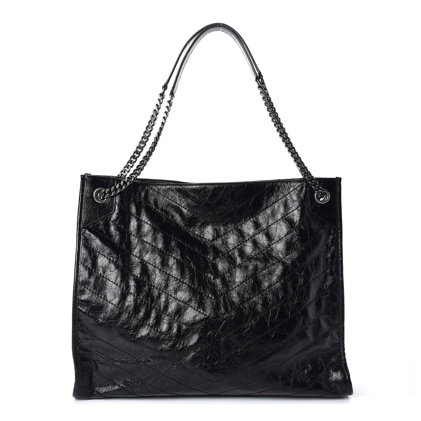 Crinkled Calfskin Matelasse Monogram Niki Shoulder Bag Black