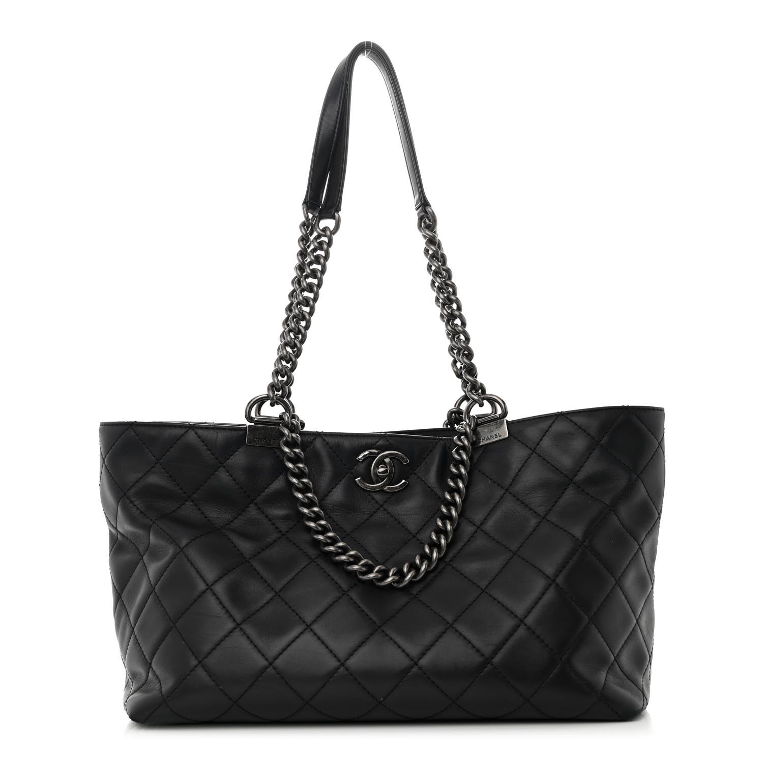 Chanel Calfskin Quilted Small Shopping In Chains Tote Black 1 of 10