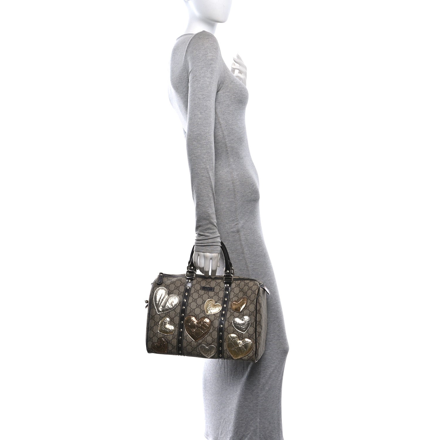 Gucci Monogram Guccissima Hearts Studded Medium Joy Boston Dark Brown 2 of 10