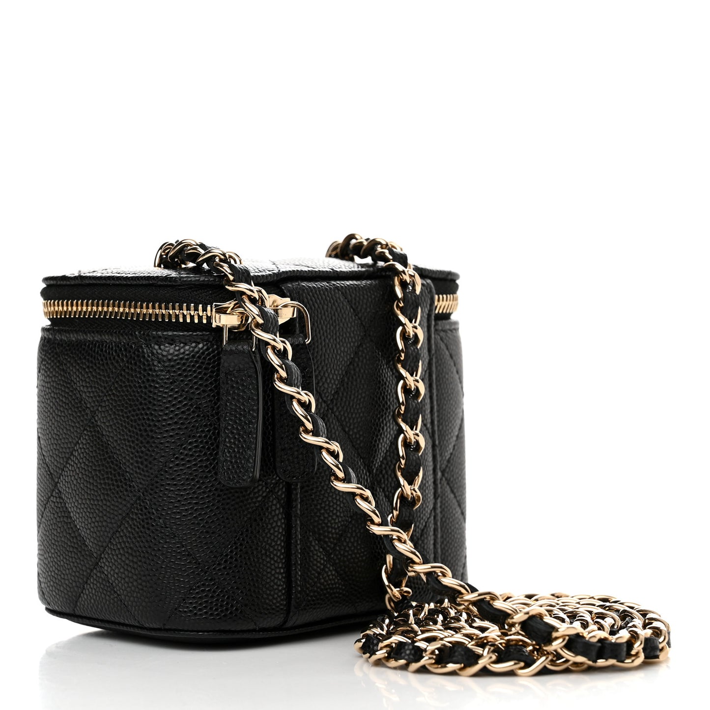 Caviar Quilted Mini Vanity Case With Chain Black