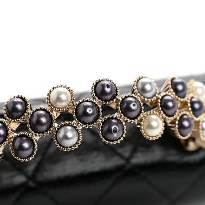 Chanel Shiny Crumpled Lambskin Quilted Pearl Small Top Handle Clutch With Chain Black 12 of 12