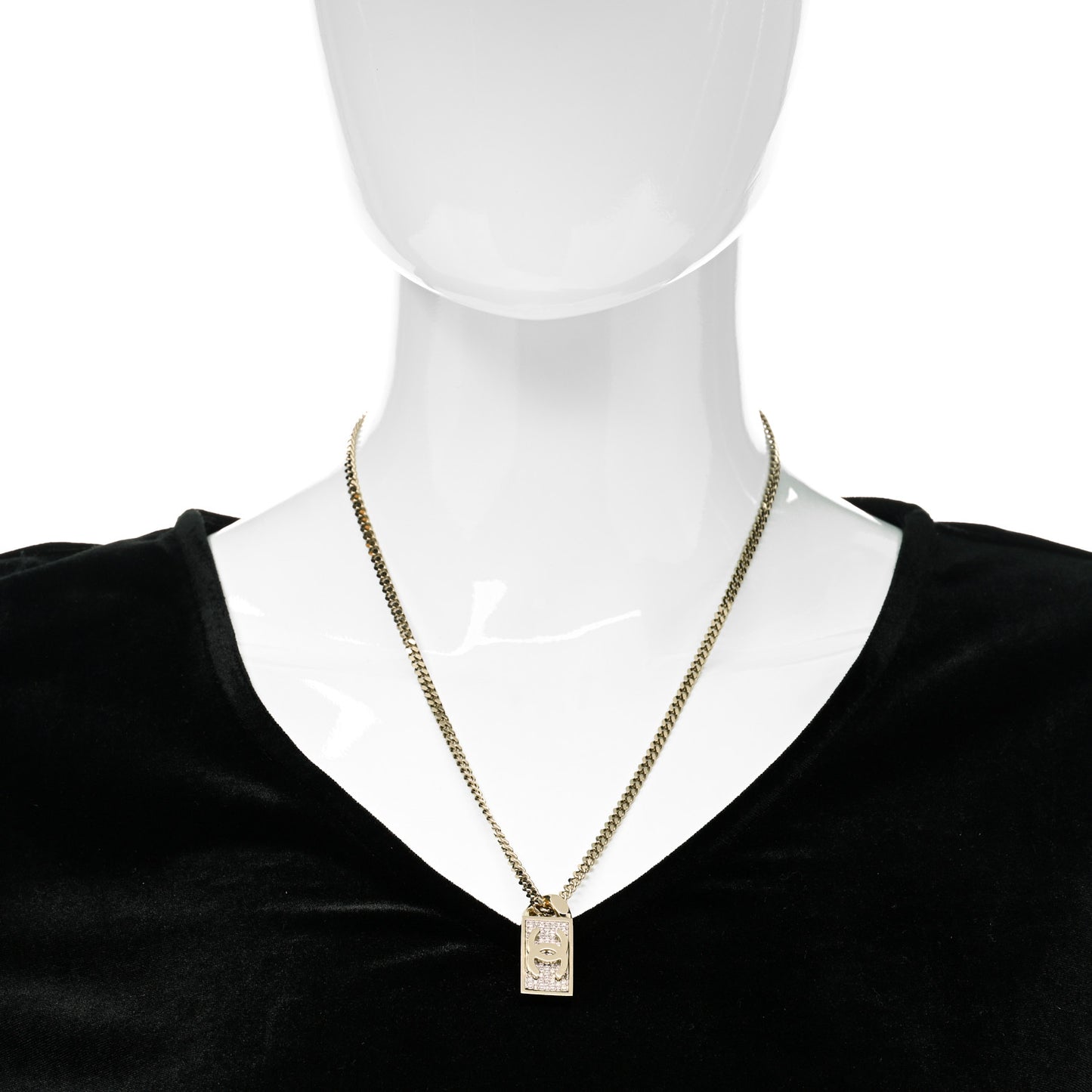 Crystal Dog Tag Charm Necklace Gold