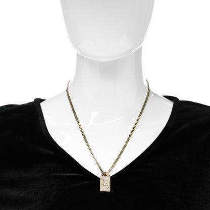 Chanel Crystal Dog Tag Charm Necklace Gold 2 of 5