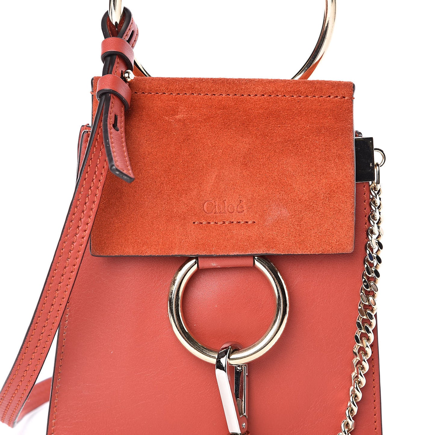 Suede Calfskin Mini Faye Bracelet Bag Sepia Red