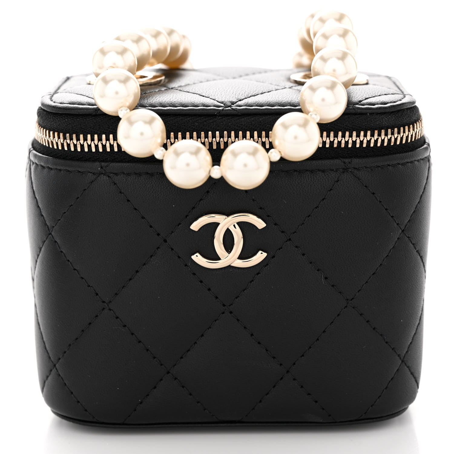 Chanel Lambskin Quilted Mini Vanity Case With Pearl Chain Black 8 of 11