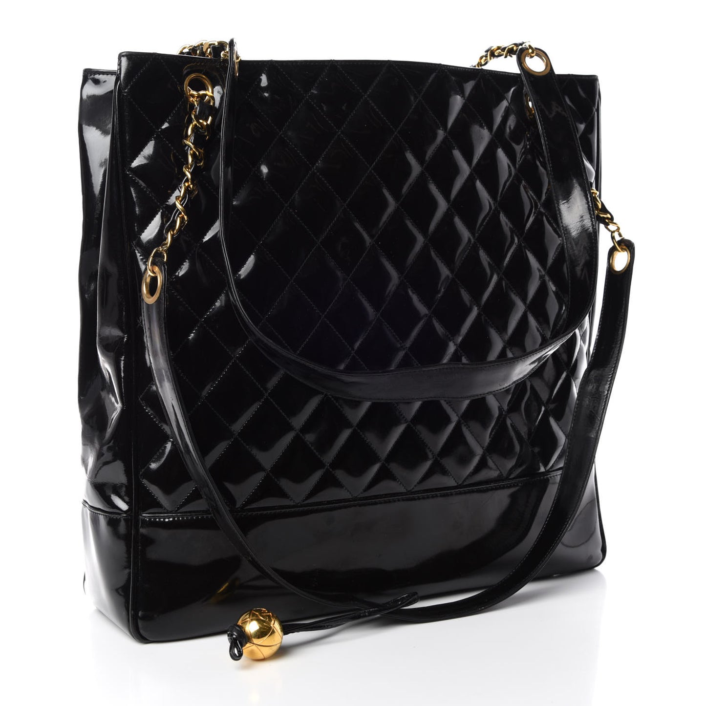 Patent Quilted Shoulder Bag Black