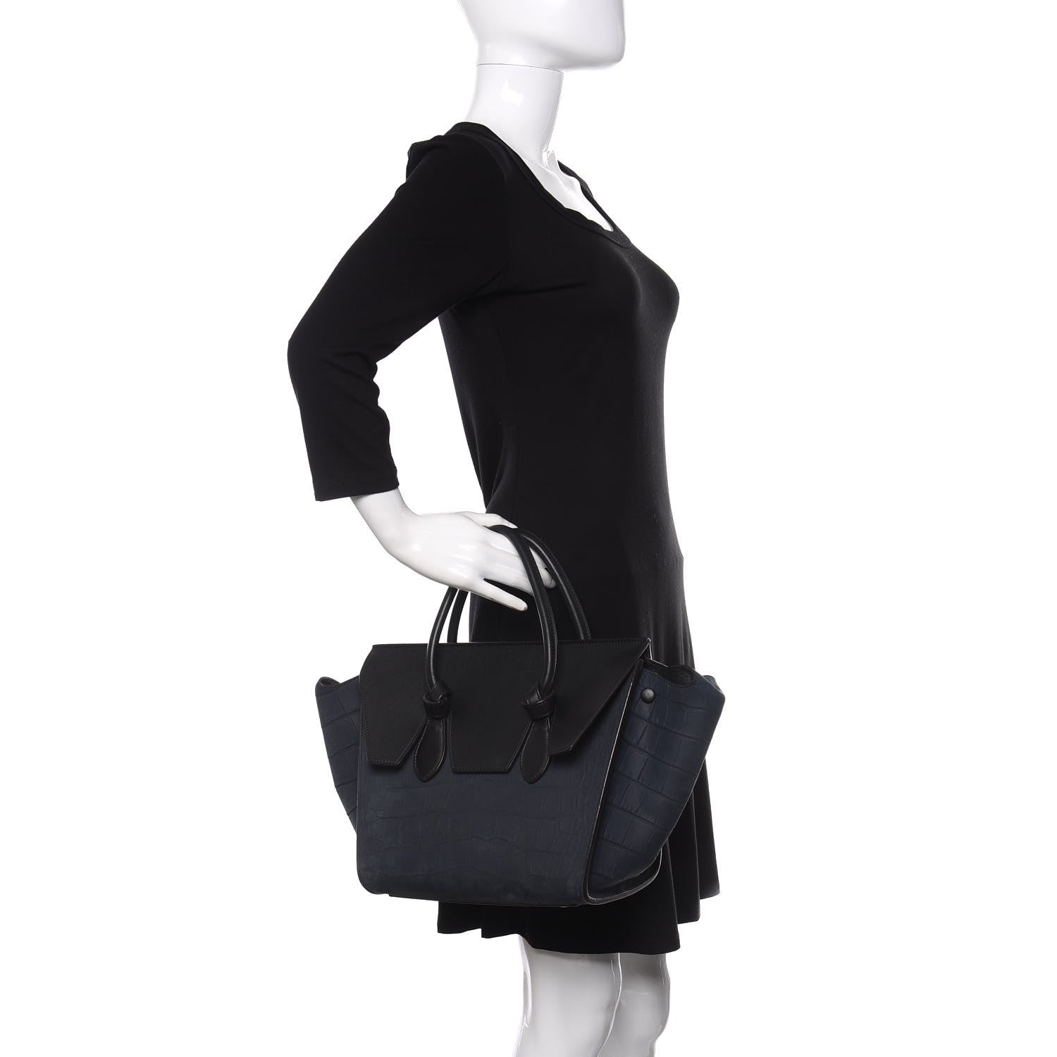Celine Smooth Calfskin Nubuck Crocodile Embossed Mini Tie Knot Tote Navy 2 of 12