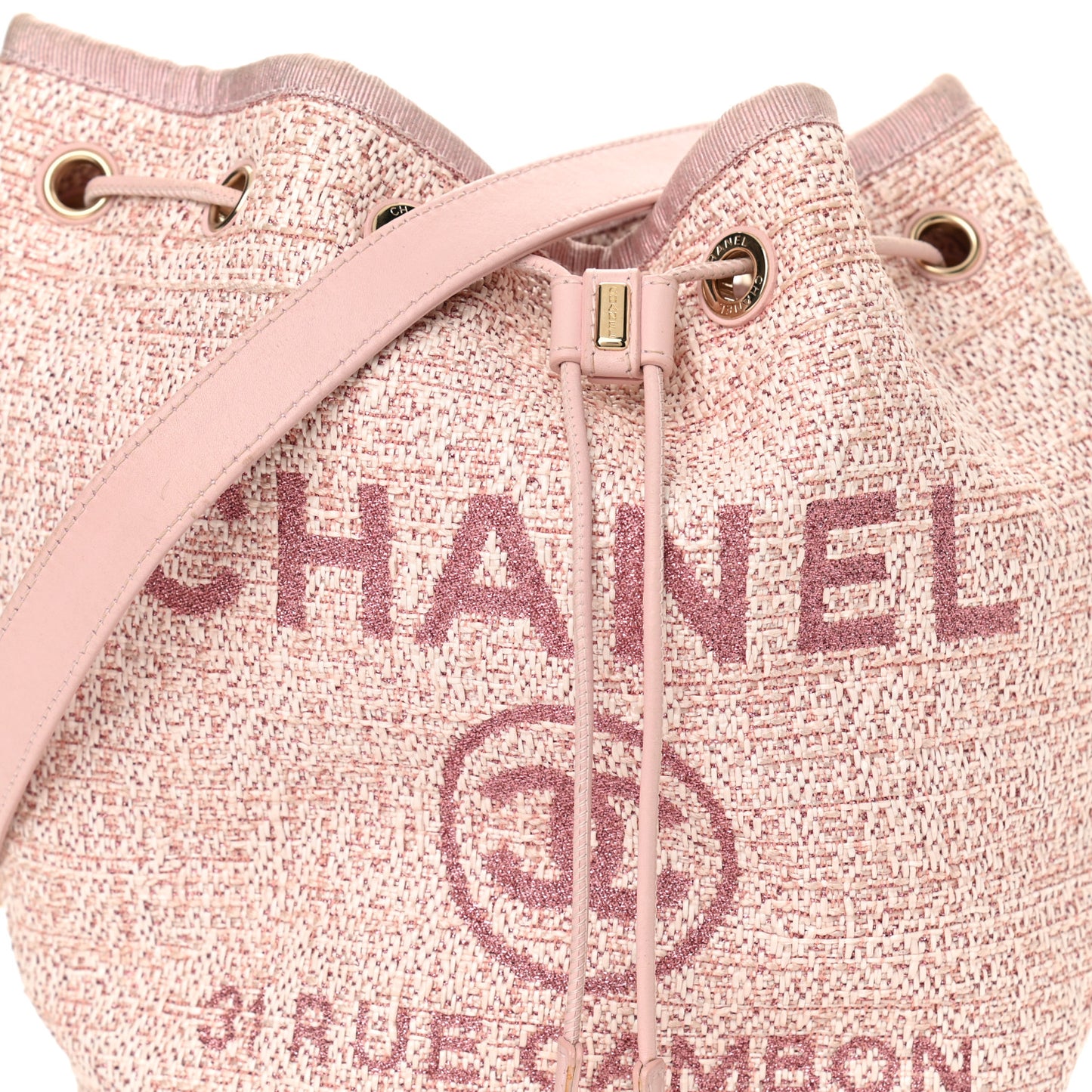 Lurex Boucle Deauville Drawstring Bag Pink