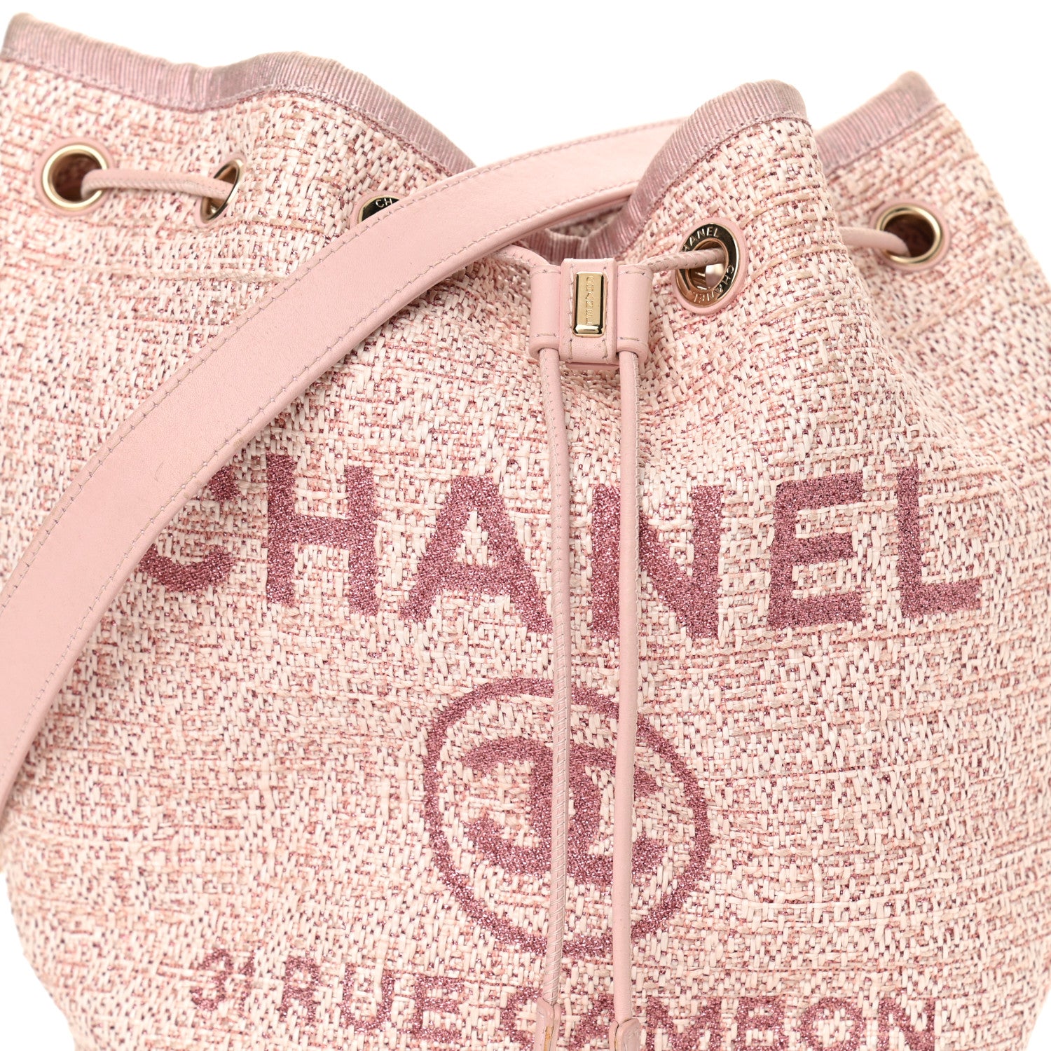 Chanel Lurex Boucle Deauville Drawstring Bag Pink 8 of 10