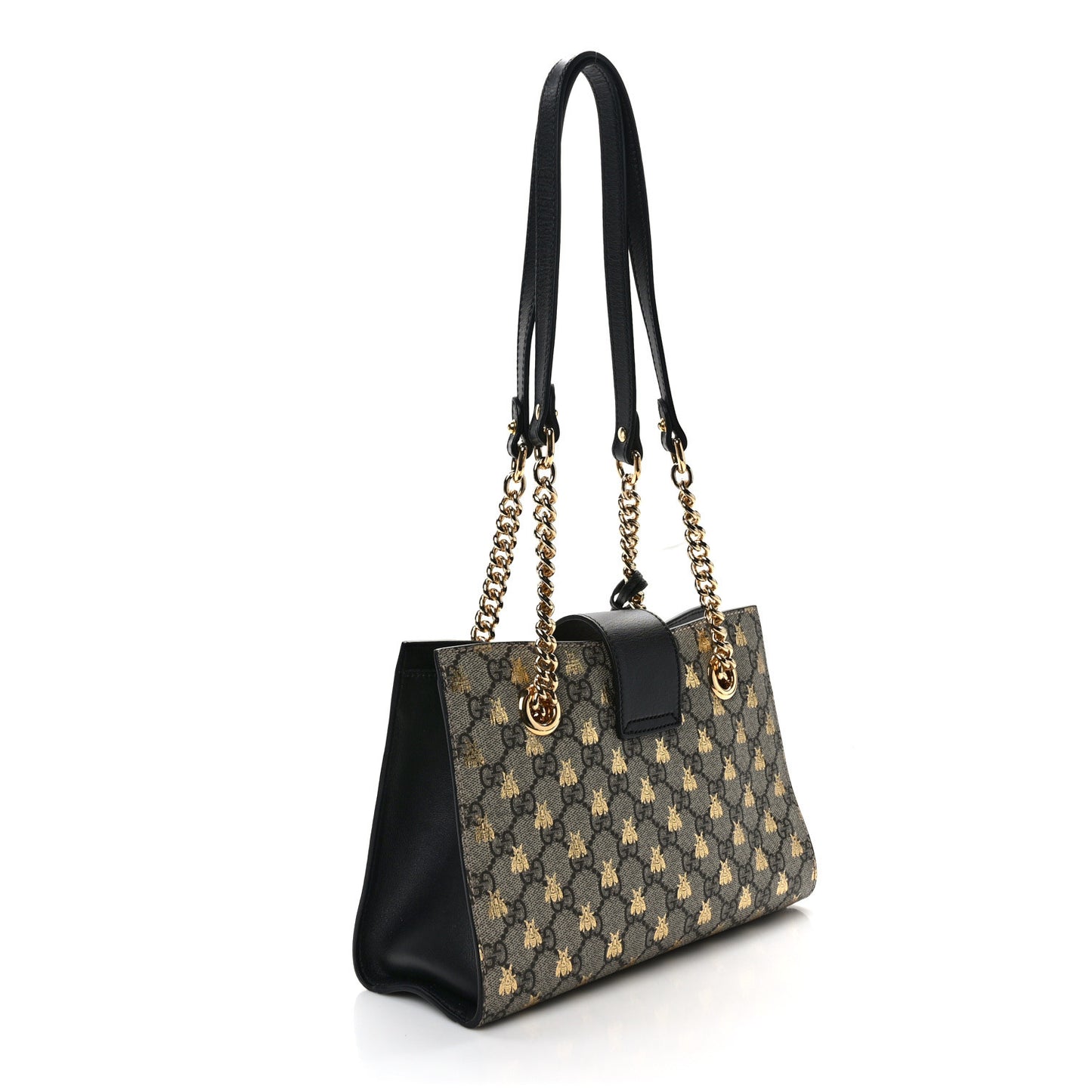 GG Supreme Monogram Bees Small Padlock Tote Beige Oro Black