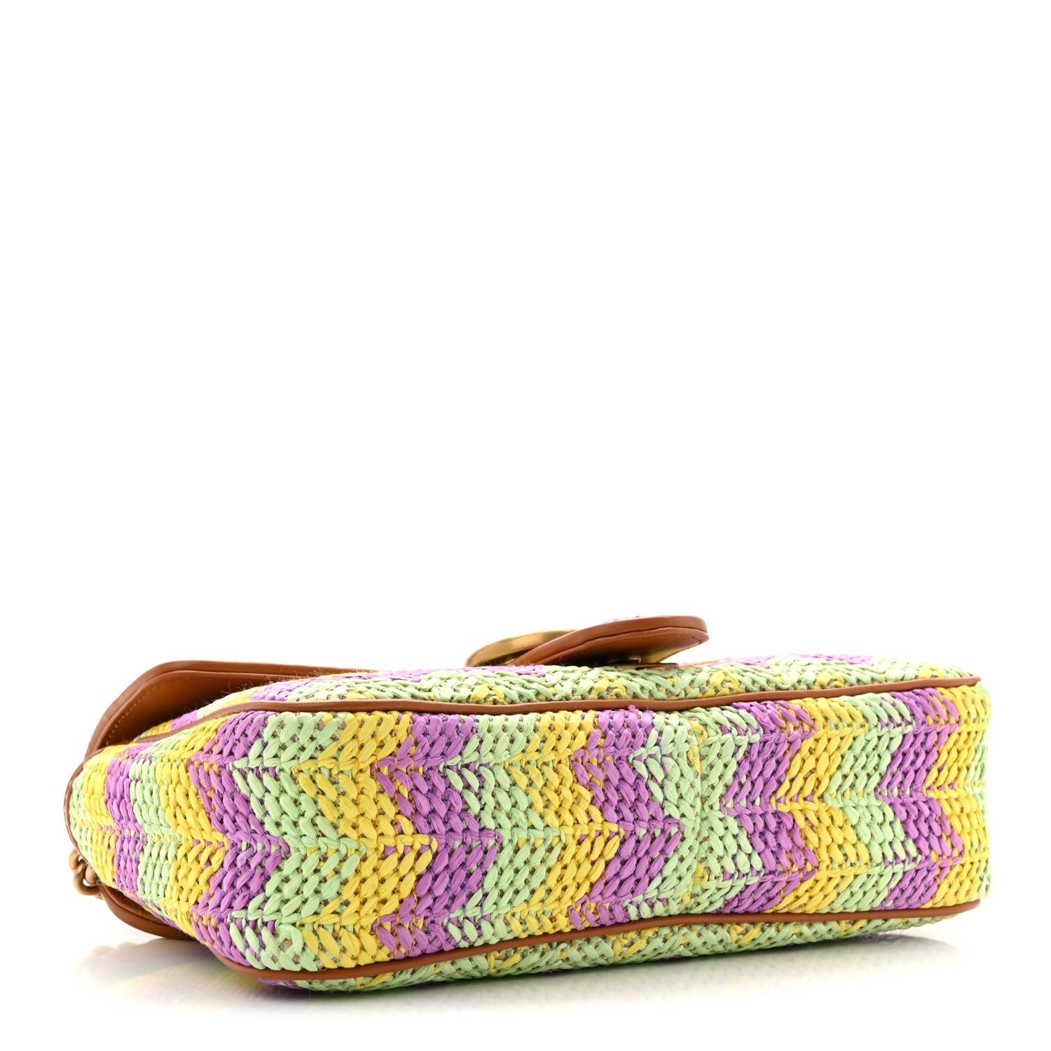 Gucci Calfskin Raffia Woven Small GG Marmont Shoulder Bag Multicolor 4 of 10