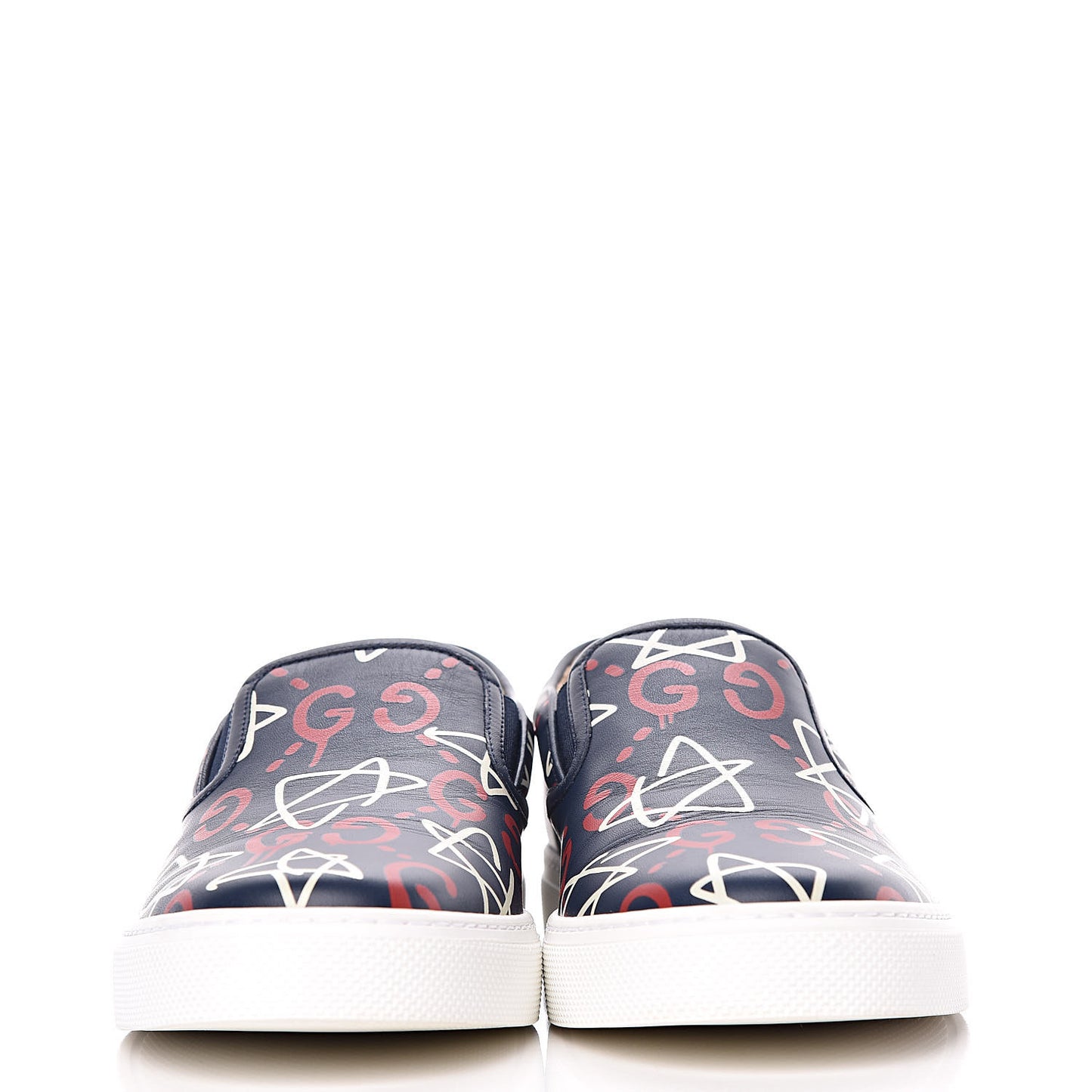 Calfskin GucciGhost Print Mens Dublin Slip On Sneakers 9.5 Blue Agata Hibiscus Red