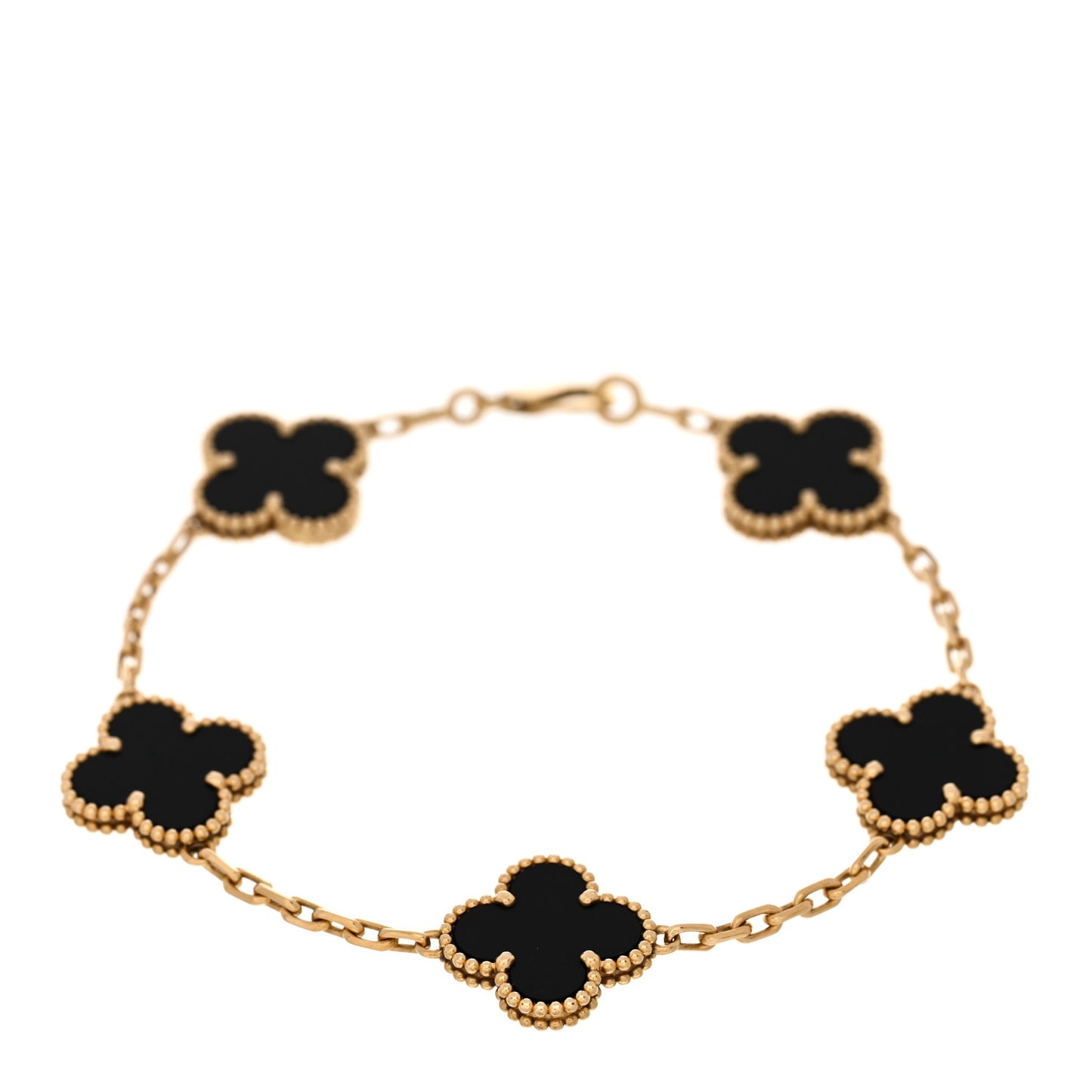 18K Yellow Gold Black Onyx 5 Motifs Vintage Alhambra Bracelet