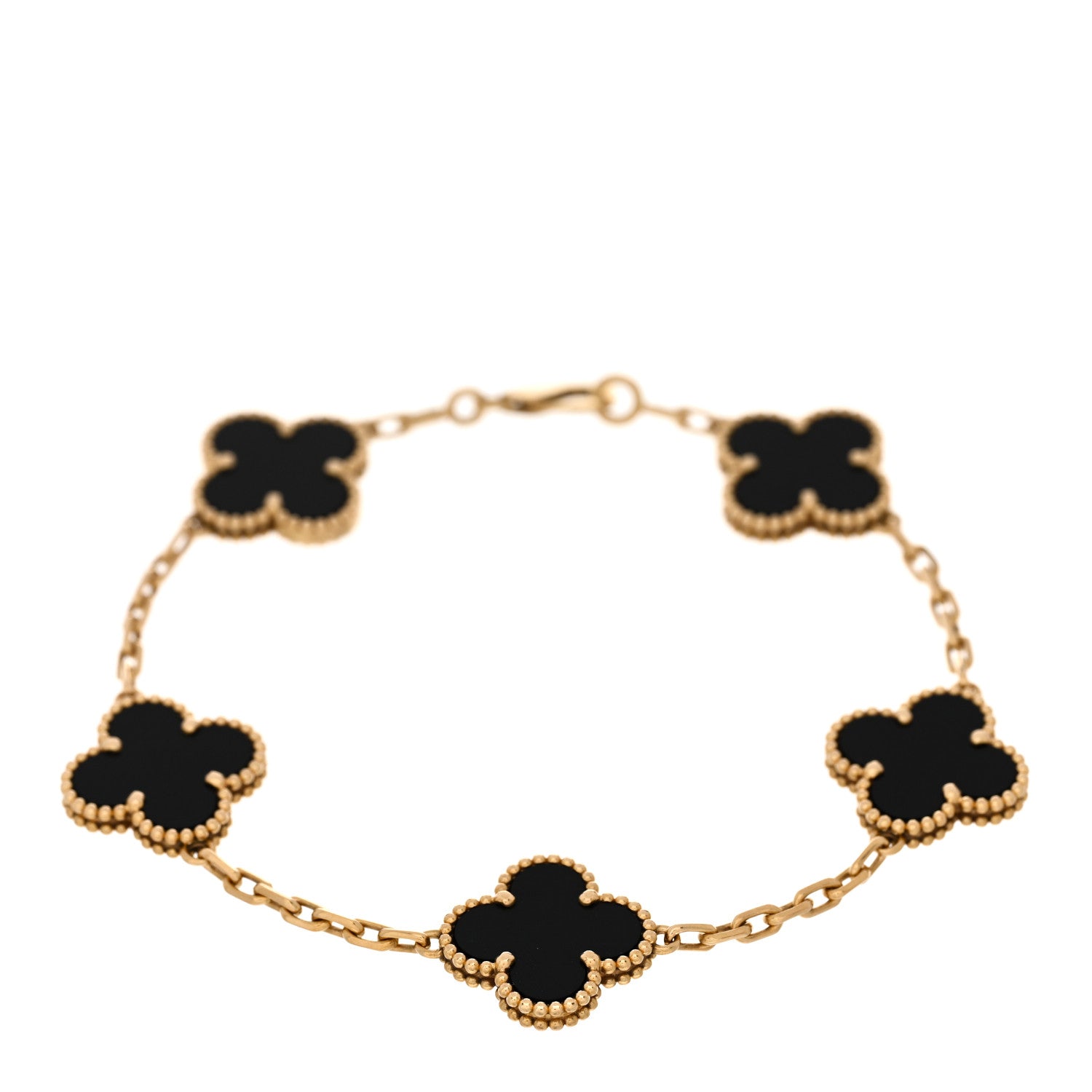 Van Cleef & Arpels 18K Yellow Gold Black Onyx 5 Motifs Vintage Alhambra Bracelet 1 of 4
