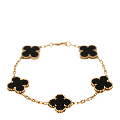 Van Cleef & Arpels 18K Yellow Gold Black Onyx 5 Motifs Vintage Alhambra Bracelet 1 of 4
