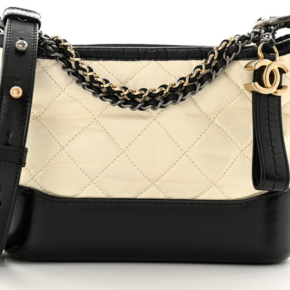 Chanel Aged Calfskin Quilted Small Gabrielle Hobo Black White 8 of 12