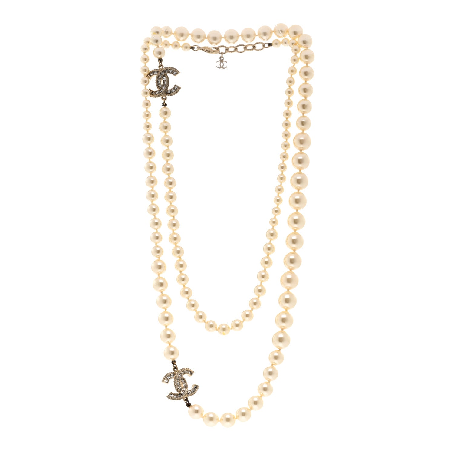 Chanel Pearl Baguette Crystal CC Long Necklace Gold 3 of 6