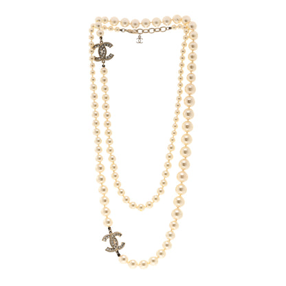 Chanel Pearl Baguette Crystal CC Long Necklace Gold 3 of 6