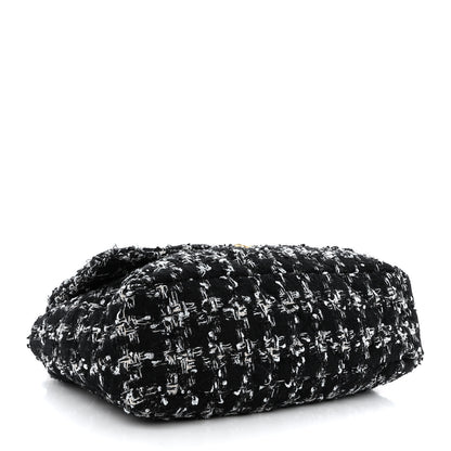 Chanel Tweed Quilted Maxi Chanel 19 Flap Black Silver Ecru 4 of 10