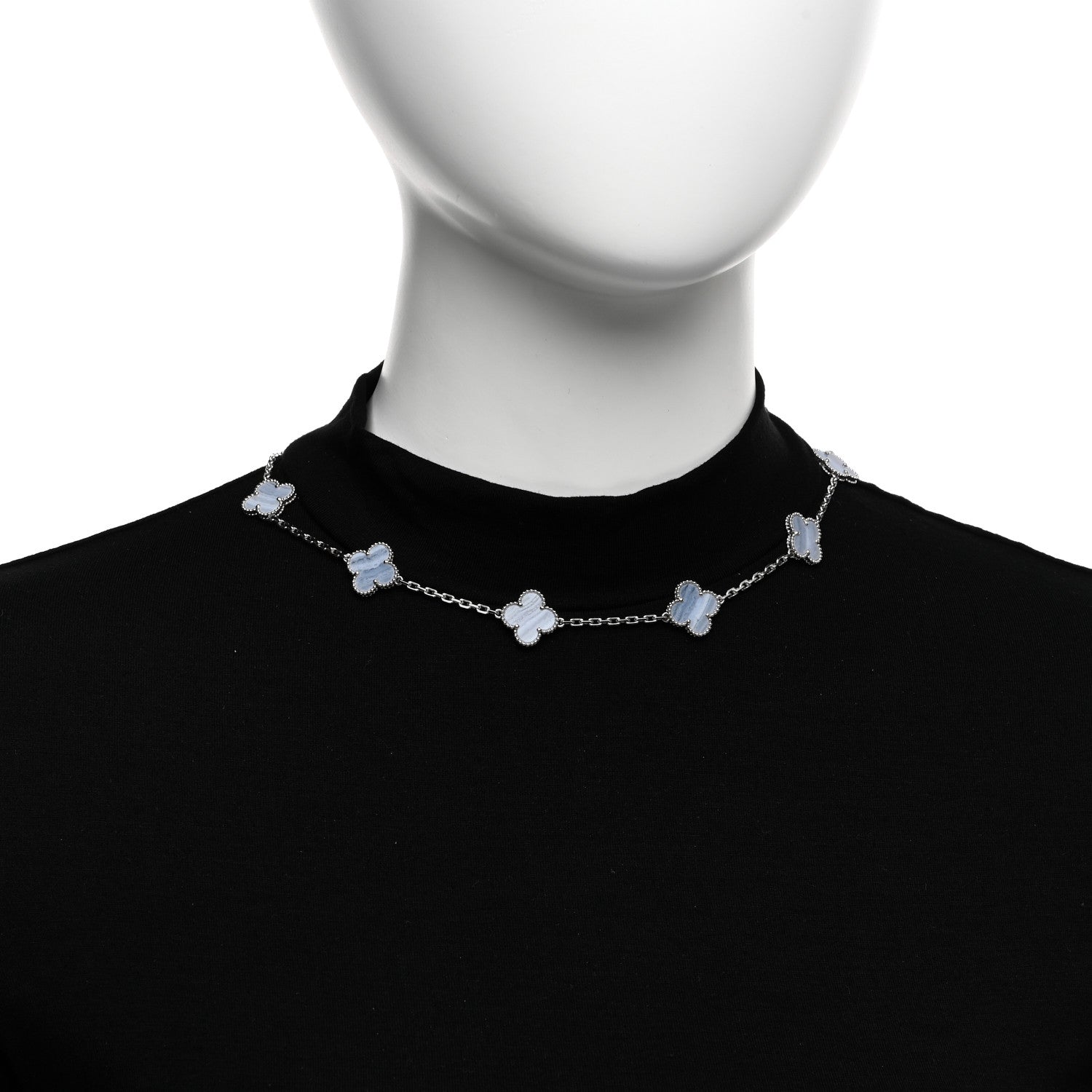 Van Cleef & Arpels 18K White Gold Chalcedony 10 Motifs Vintage Alhambra Necklace 2 of 5