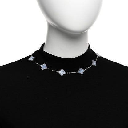 Van Cleef & Arpels 18K White Gold Chalcedony 10 Motifs Vintage Alhambra Necklace 2 of 5