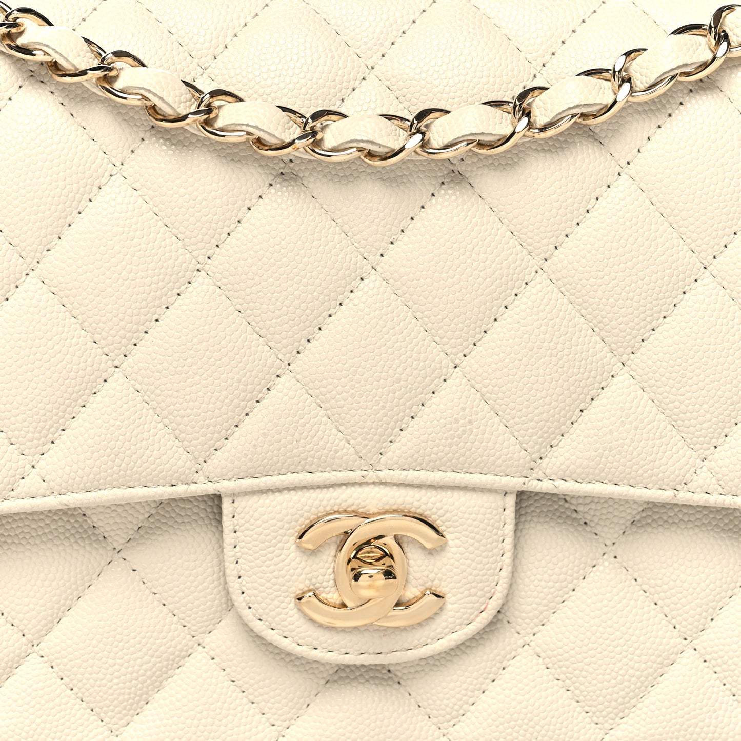 Caviar Quilted Medium Double Flap White