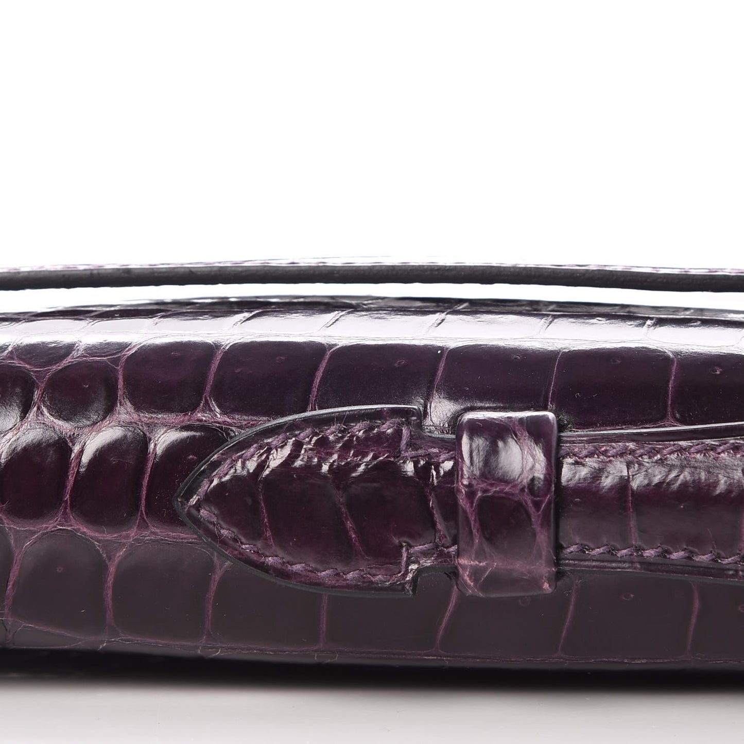 Shiny Porosus Crocodile Kelly Cut Pochette Aubergine