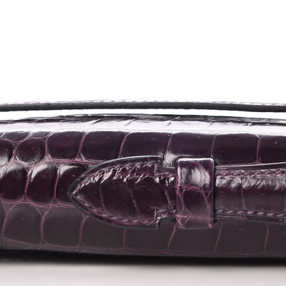 Hermes Shiny Porosus Crocodile Kelly Cut Pochette Aubergine 9 of 23