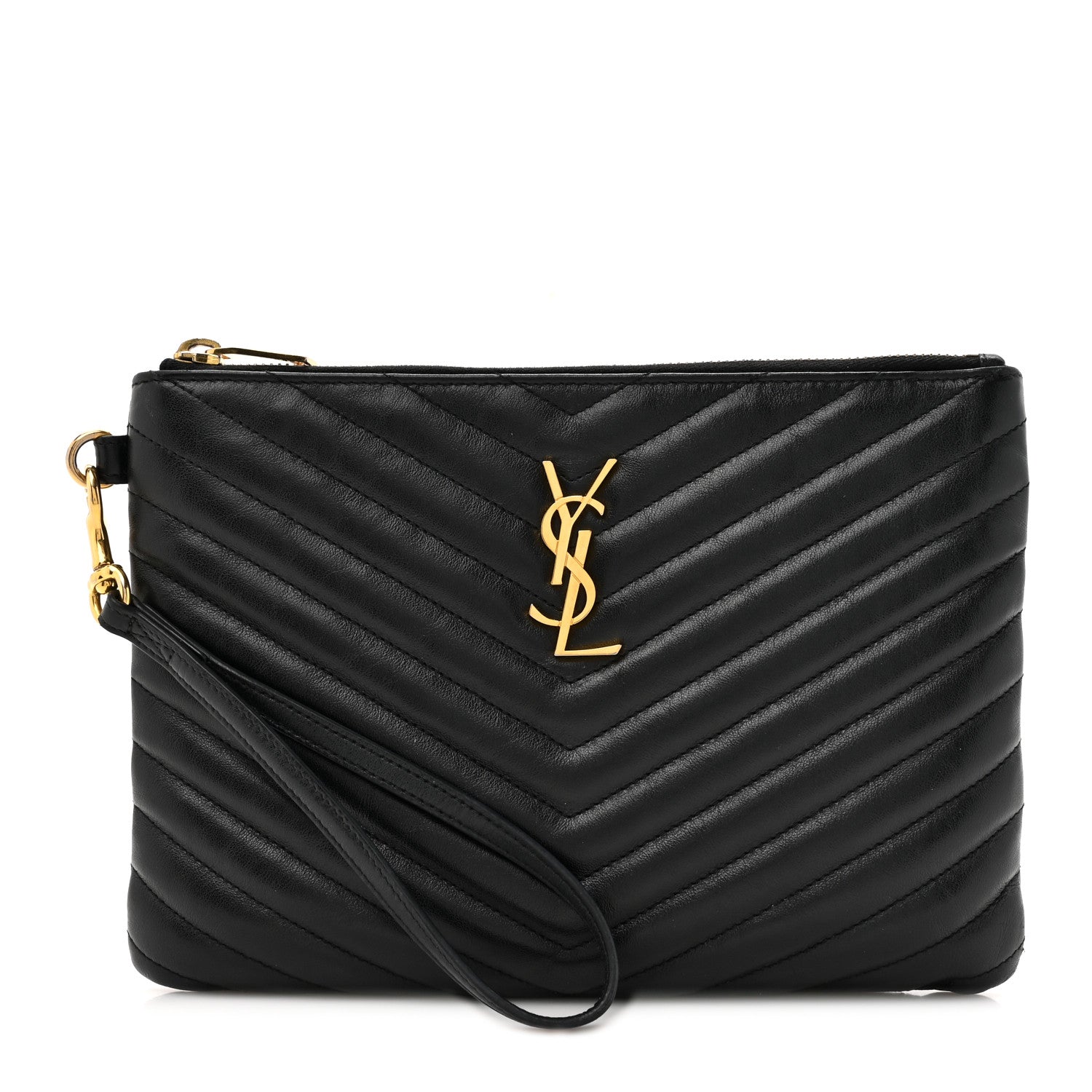 Saint Laurent Calfskin Matelasse Chevron Monogram A5 Wristlet Black 1 of 13