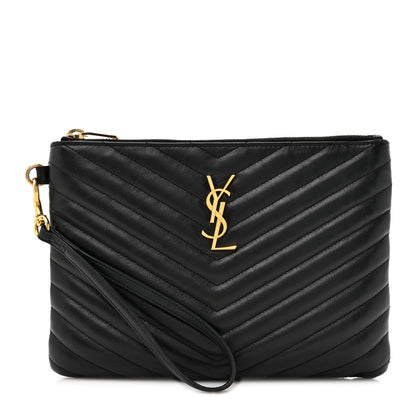 Saint Laurent Calfskin Matelasse Chevron Monogram A5 Wristlet Black 1 of 13