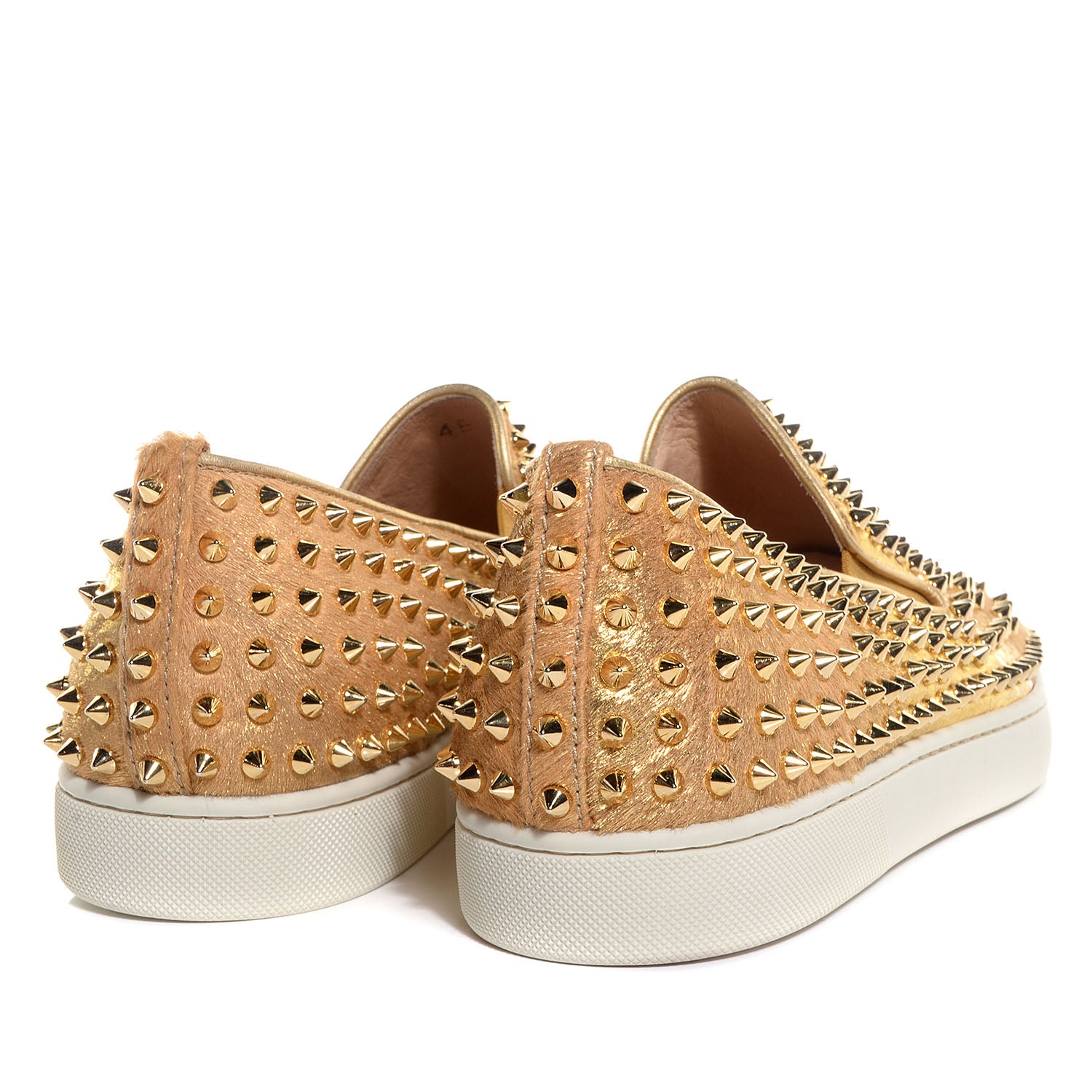Christian Louboutin Mens Pony Hair Spikes Roller Boat Flat 45 Gold 3 of 5