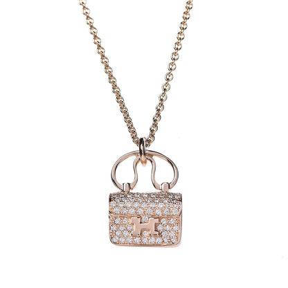 Hermes 18K Rose Gold Diamond Constance Amulette Pendant Necklace 4 of 7