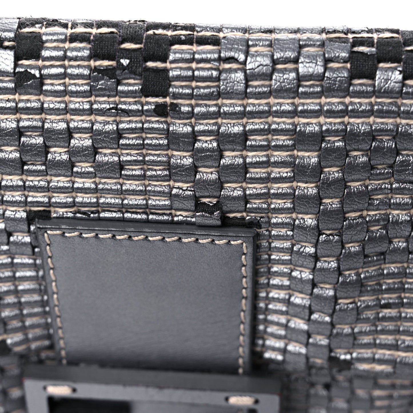 Metallic Lambskin Woven Baguette Grey