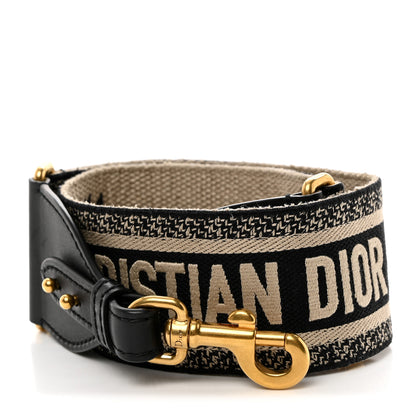 Christian Dior CHRISTIAN DIOR Canvas Embroidered Shoulder Strap Black 1 of 5