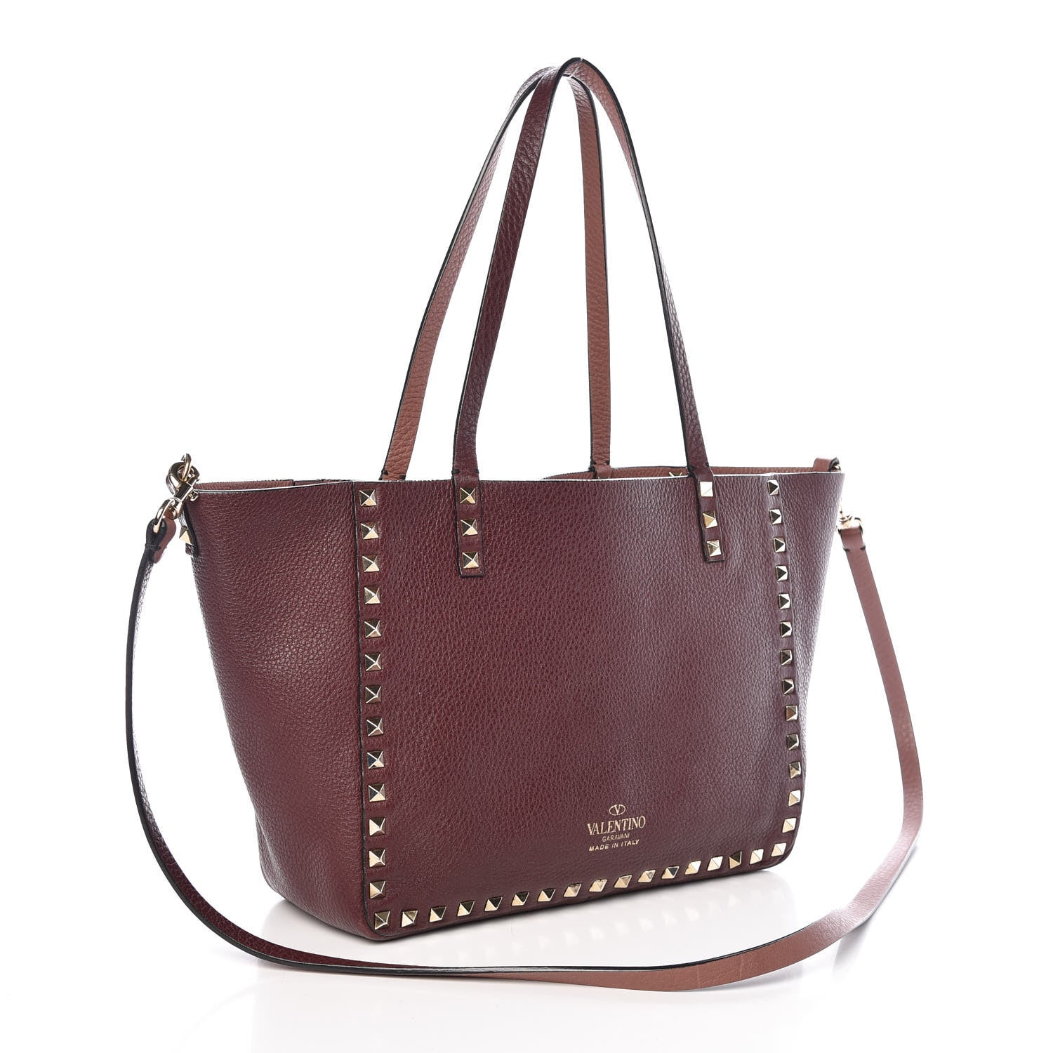 Valentino Garavani Pebbled Calfskin Small Rockstud Reversible Tote Rubin Blush 5 of 14