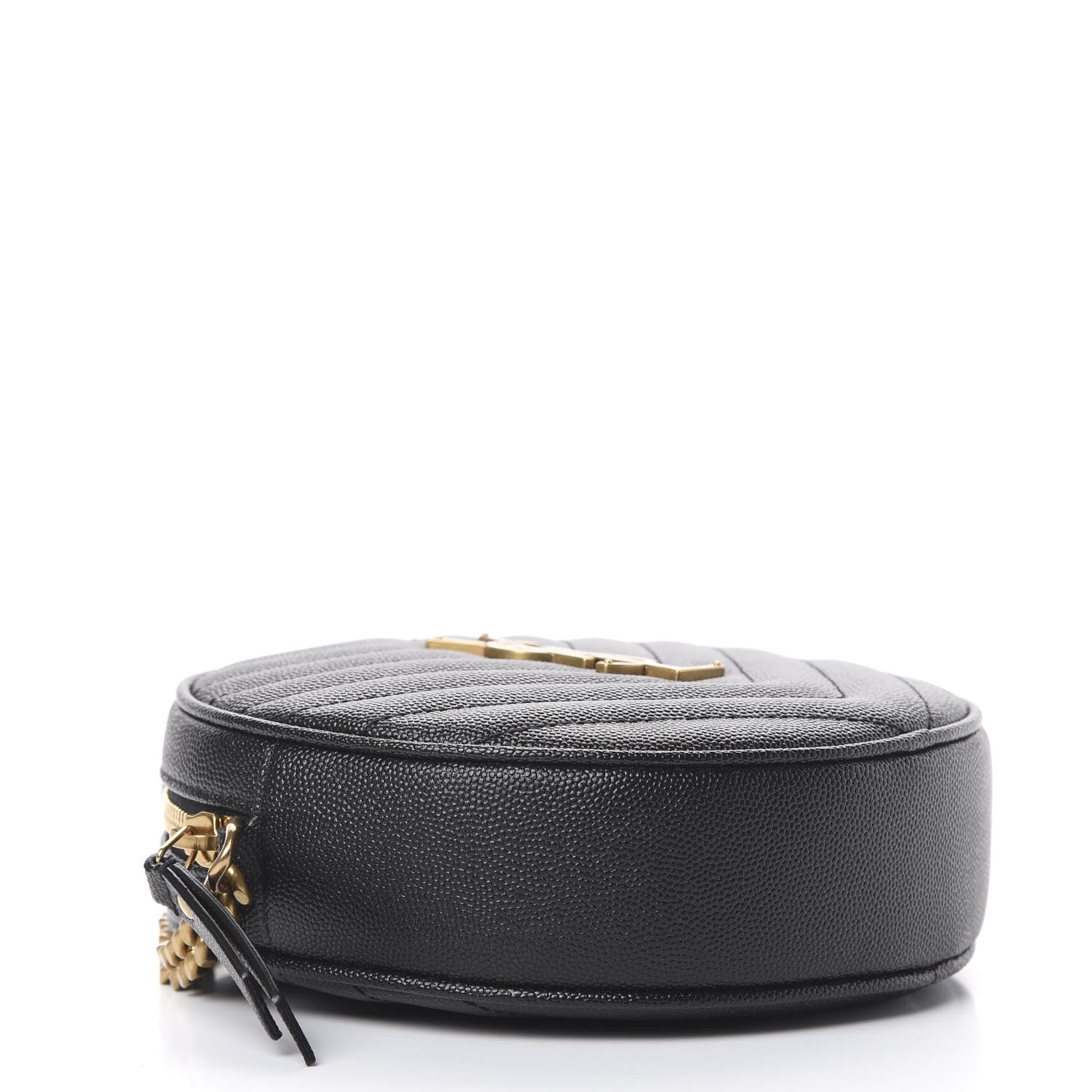 Saint Laurent Grain De Poudre Matelasse Chevron Quilted Round Vinyle Camera Bag Black 3 of 9