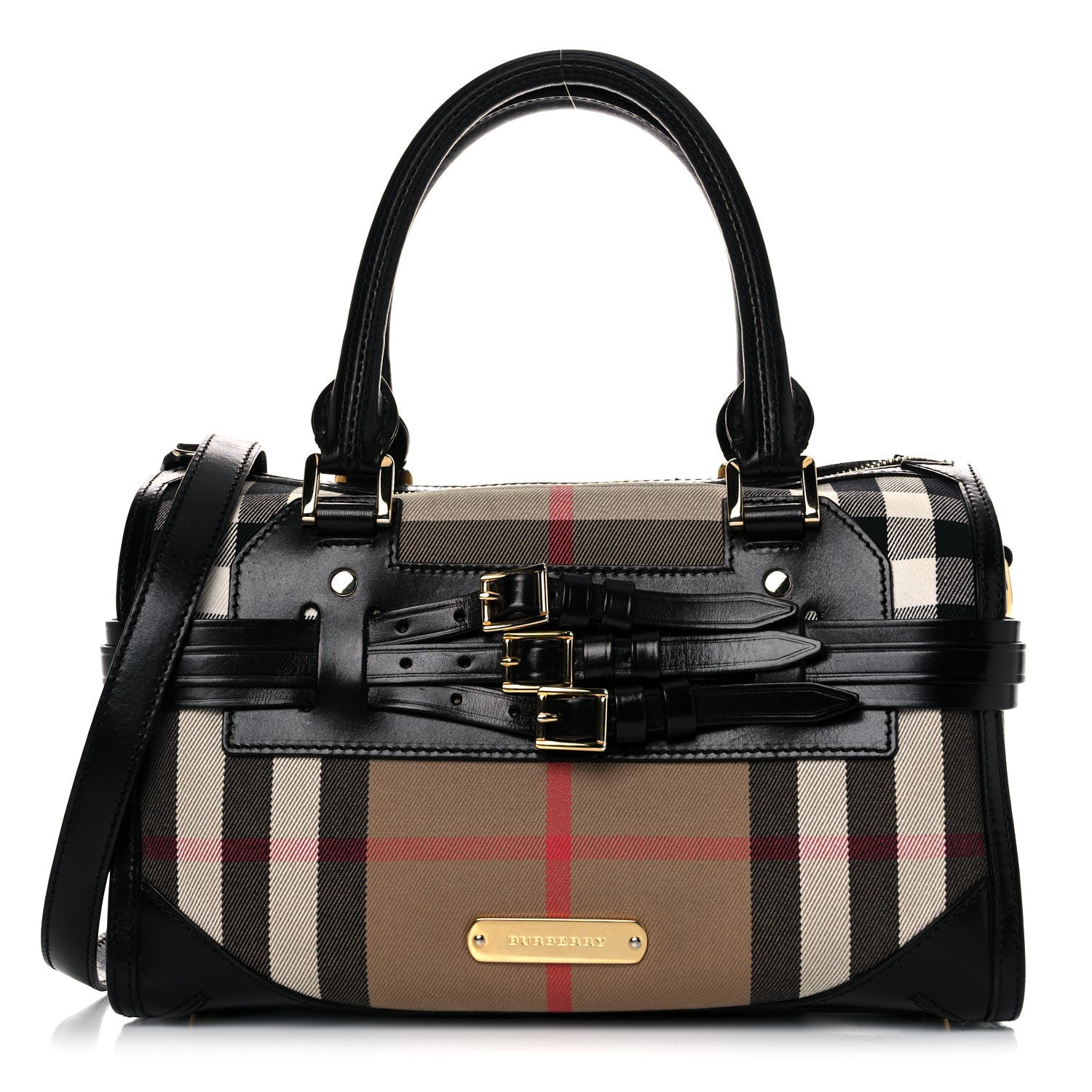 Burberry House Check Bridle Calfskin Medium Alchester Bowling Bag Black 1 of 18