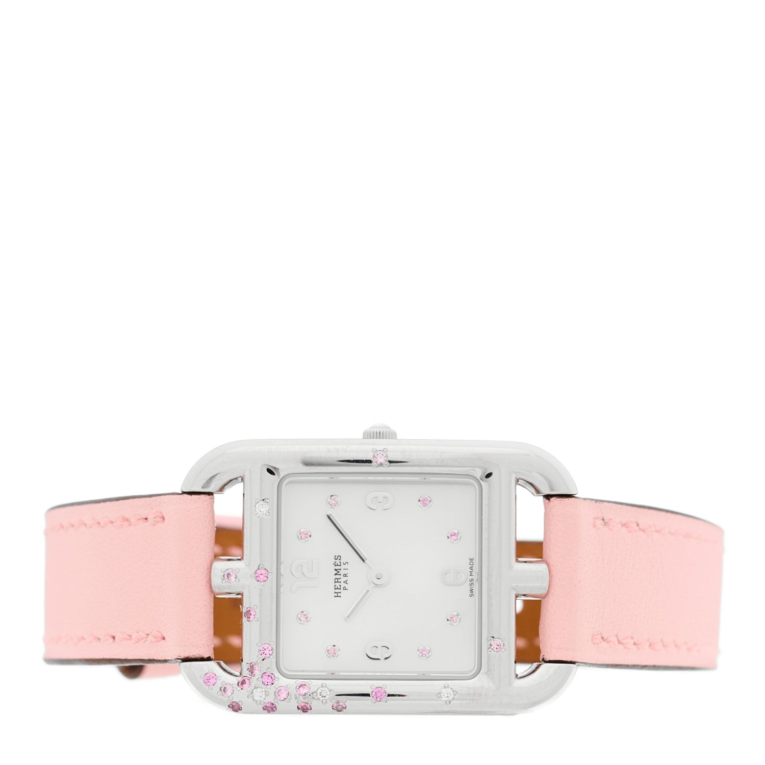 Hermes Stainless Steel Swift Diamond Pink Sapphire Mother of Pearl 23mm Cape Cod Quartz Watch Rose Sakura 2 of 5