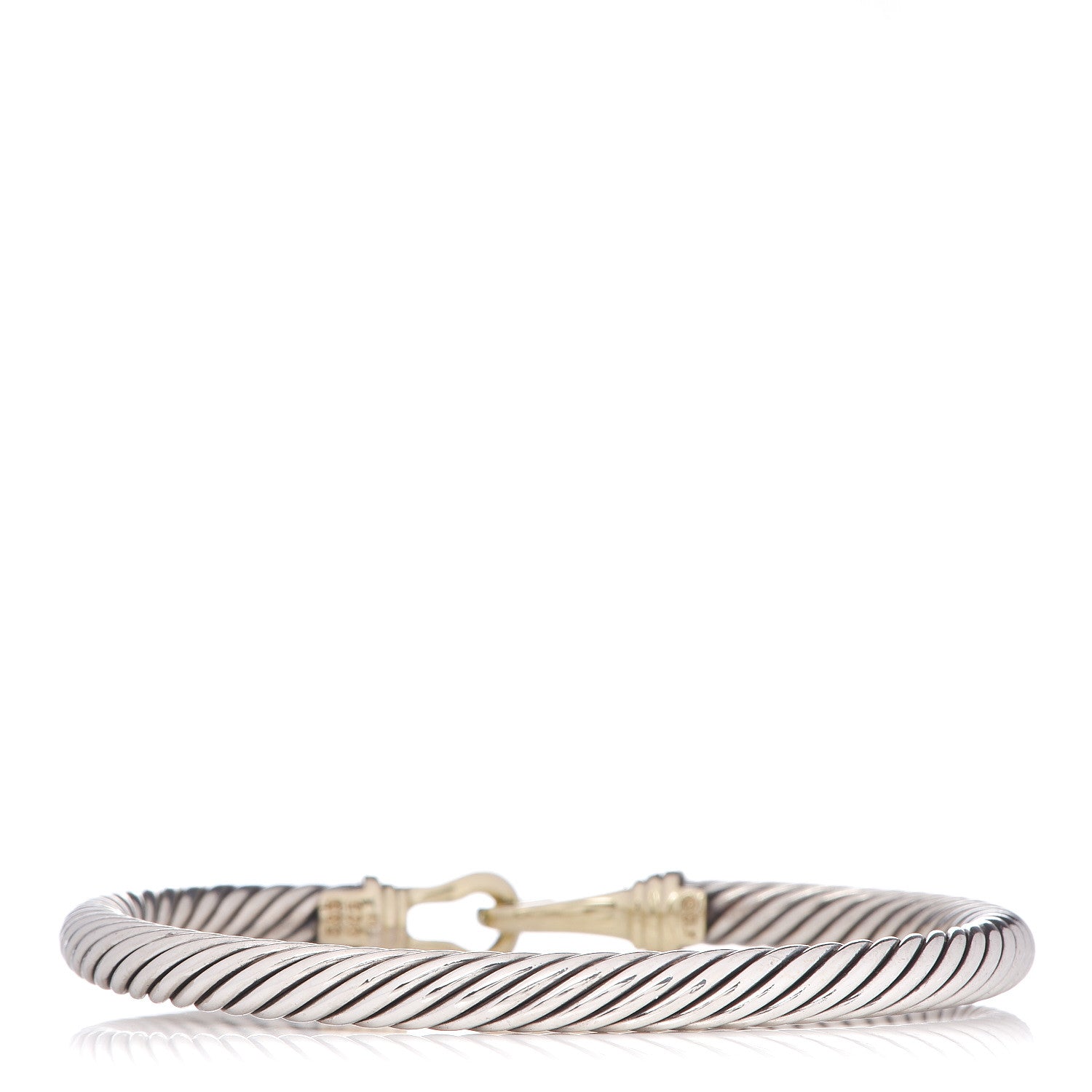 David Yurman Sterling Silver 14K Yellow Gold 5mm Cable Classic Buckle Bracelet 3 of 5