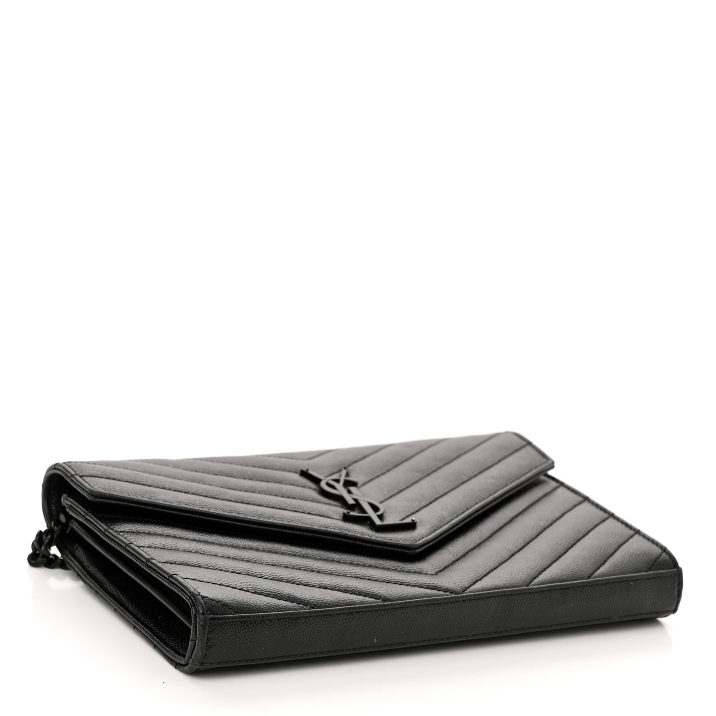 Grain De Poudre Matelasse Chevron Monogram Monochrome Chain Wallet Black