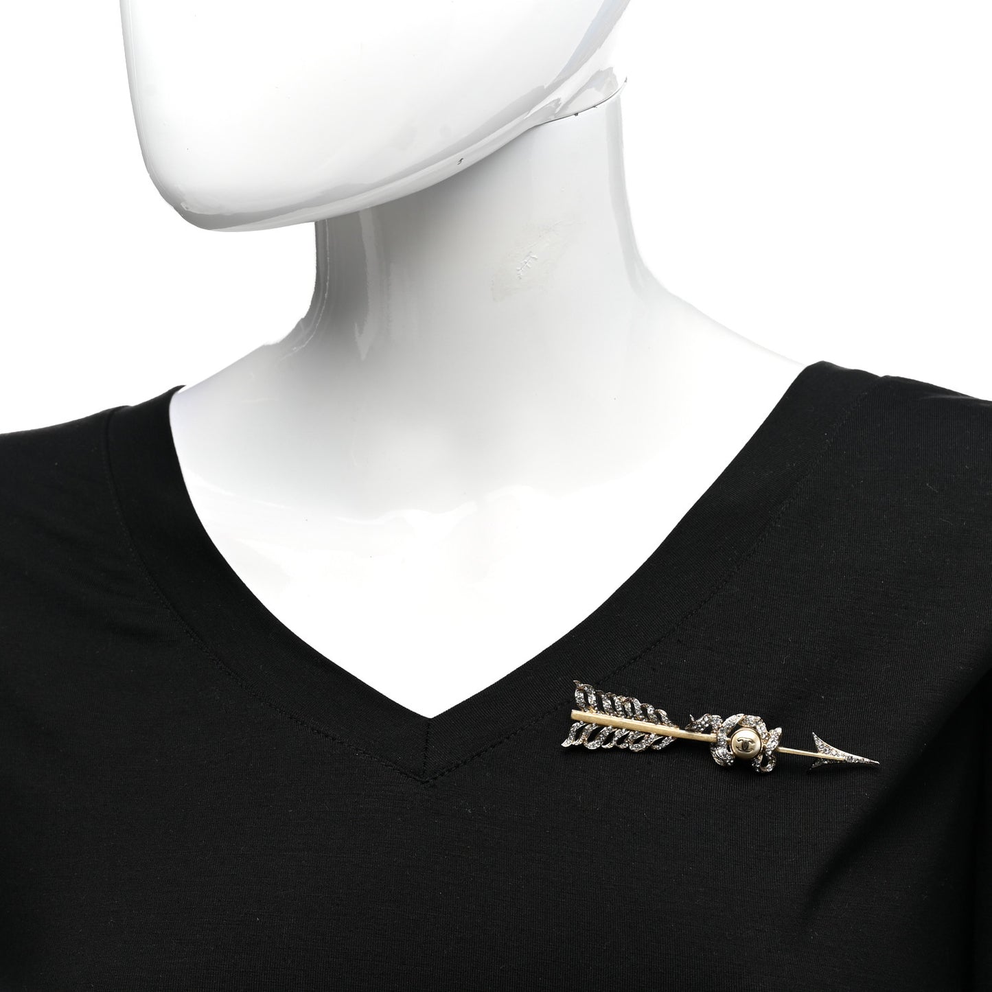 Crystal Pearl CC Arrow Brooch Gold