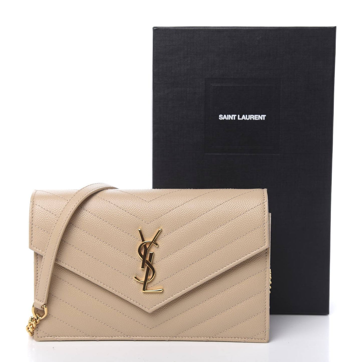 Grain De Poudre Matelasse Chevron Monogram Envelope Chain Wallet Nude Powder