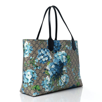 Gucci GG Supreme Monogram Blooms Medium Reversible Tote Beige Blue Navy 3 of 10
