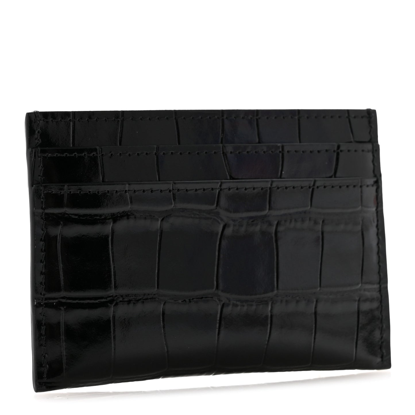 Calfskin Crocodile Embossed Crococo Card Holder Black