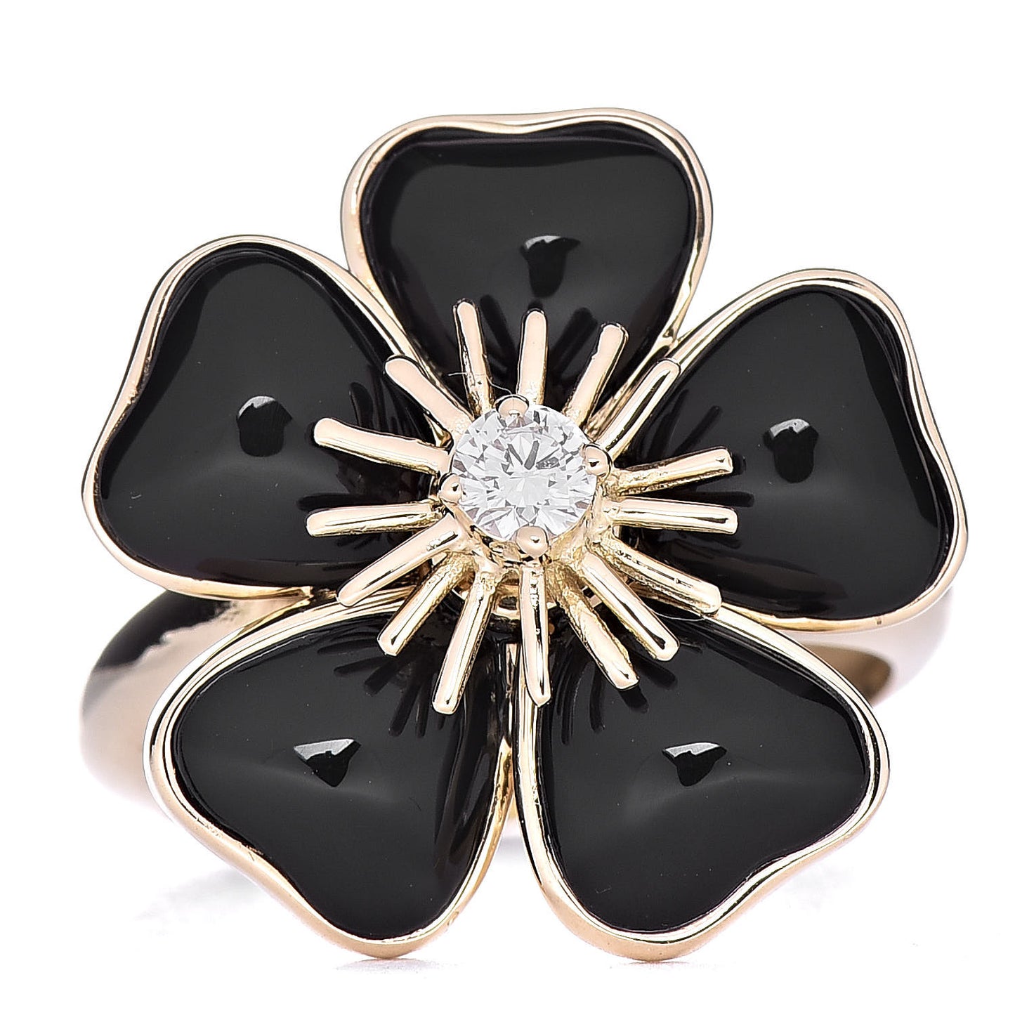 18K Yellow Gold Diamond Black Onyx Nerval Ring 53 6.25