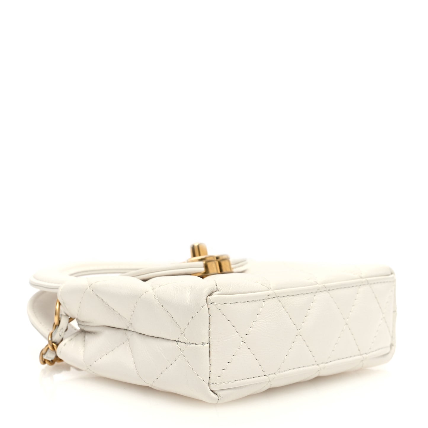 Shiny Aged Calfskin Quilted Mini Nano Kelly Shopper White